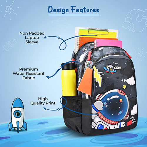 Gear Astro Kid 15"/20L Small Water Resistant School Bag | Casual Backpack | Daypack | Travel Backpack | Kids Bag for Boys/Girls (Black - Red) - Image 7