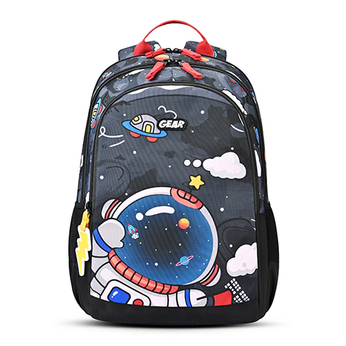 Gear Astro Kid 17"/23.5L Medium Water Resistant School Bag | Casual Backpack | Daypack | Travel Backpack | Kids Bag for Boys/Girls (Black - Red)