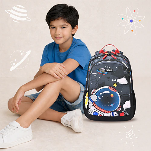 Gear Astro Kid 17"/23.5L Medium Water Resistant School Bag | Casual Backpack | Daypack | Travel Backpack | Kids Bag for Boys/Girls (Black - Red) - Image 2
