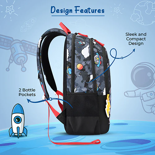 Gear Astro Kid 17"/23.5L Medium Water Resistant School Bag | Casual Backpack | Daypack | Travel Backpack | Kids Bag for Boys/Girls (Black - Red) - Image 9