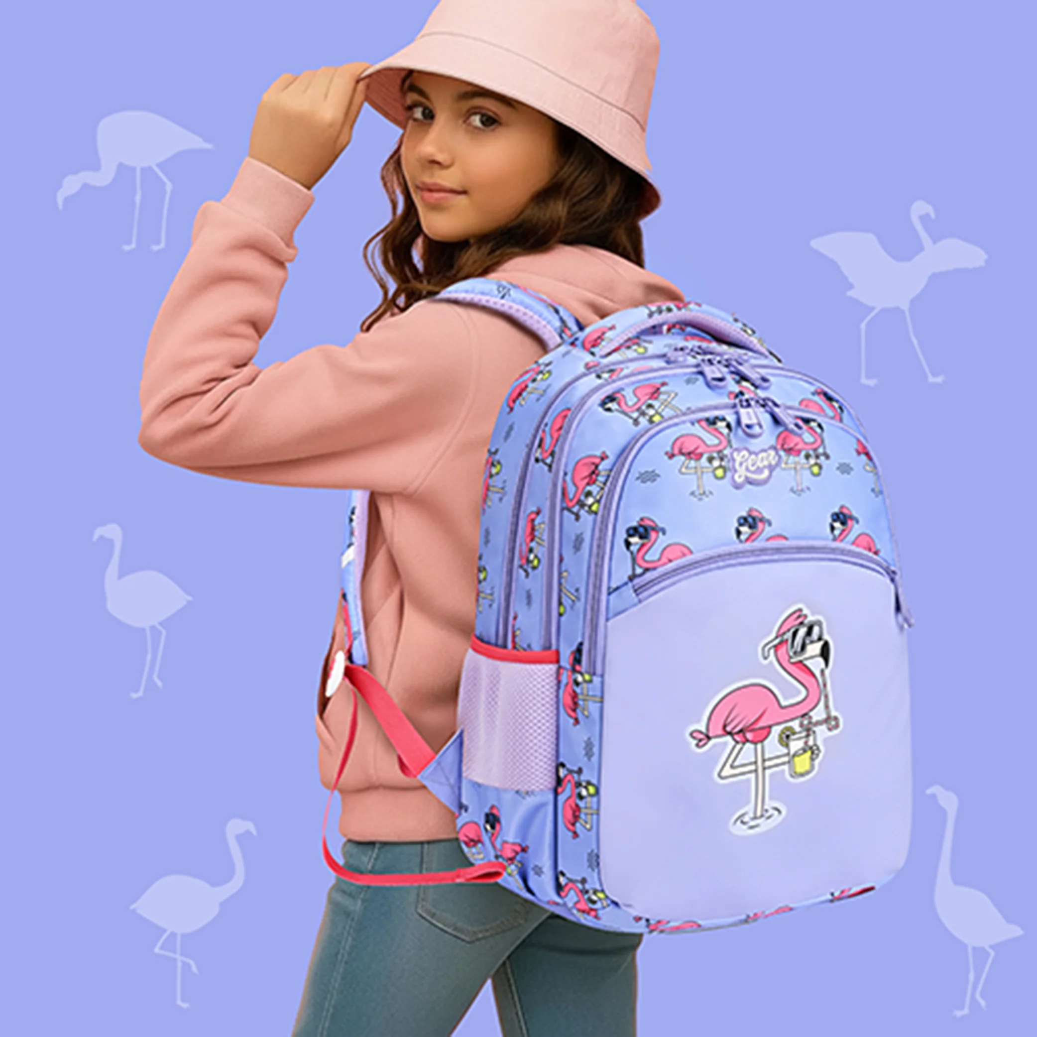 Gear Flamingo 15"/21L Medium Water Resistant School Bag | Casual Backpack | Daypack | Travel Backpack | Kids Bag for Boys/Girls (Purple - Pink) - Image 2