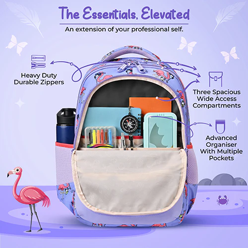 Gear Flamingo 15"/21L Medium Water Resistant School Bag | Casual Backpack | Daypack | Travel Backpack | Kids Bag for Boys/Girls (Purple - Pink) - Image 6