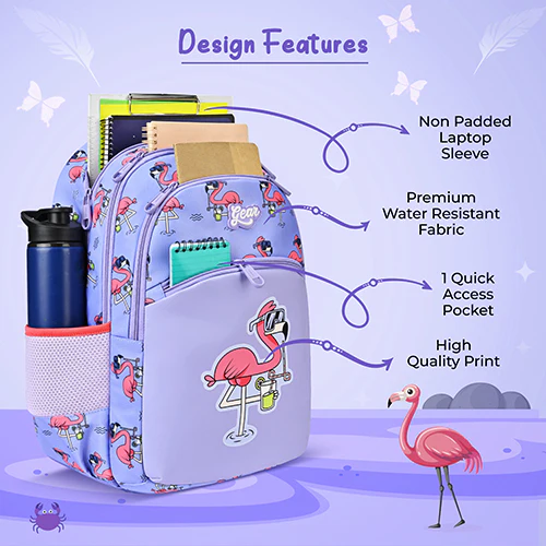 Gear Flamingo 15"/21L Medium Water Resistant School Bag | Casual Backpack | Daypack | Travel Backpack | Kids Bag for Boys/Girls (Purple - Pink) - Image 7