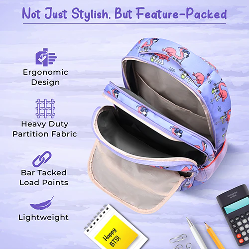 Gear Flamingo 15"/21L Medium Water Resistant School Bag | Casual Backpack | Daypack | Travel Backpack | Kids Bag for Boys/Girls (Purple - Pink) - Image 8