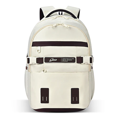 Gear Elegant 19"/35L Large Water Resistant School Bag | Casual Backpack | Daypack | Travel Backpack | Kids Bag for Boys/Girls (Cream - Brown)