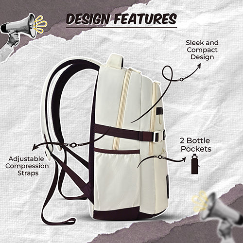 Gear Elegant 19"/35L Large Water Resistant School Bag | Casual Backpack | Daypack | Travel Backpack | Kids Bag for Boys/Girls (Cream - Brown) - Image 4