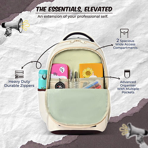Gear Elegant 19"/35L Large Water Resistant School Bag | Casual Backpack | Daypack | Travel Backpack | Kids Bag for Boys/Girls (Cream - Brown) - Image 7