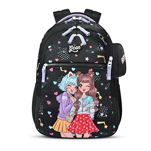 Gear BFF 17"/27L Large Water Resistant School Bag | Casual Backpack | Daypack | Travel Backpack | Kids Bag for Boys/Girls (Black - Pink)