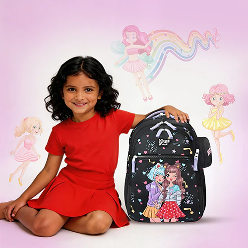 Gear BFF 17"/27L Large Water Resistant School Bag | Casual Backpack | Daypack | Travel Backpack | Kids Bag for Boys/Girls (Black - Pink) - Image 2