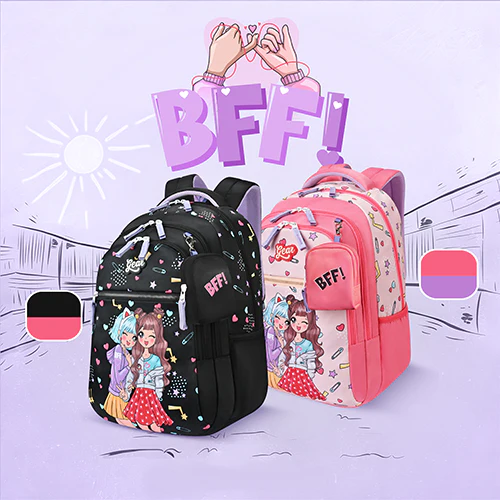 Gear BFF 17"/27L Large Water Resistant School Bag | Casual Backpack | Daypack | Travel Backpack | Kids Bag for Boys/Girls (Black - Pink) - Image 4