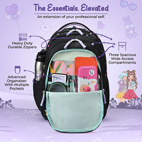 Gear BFF 17"/27L Large Water Resistant School Bag | Casual Backpack | Daypack | Travel Backpack | Kids Bag for Boys/Girls (Black - Pink) - Image 5