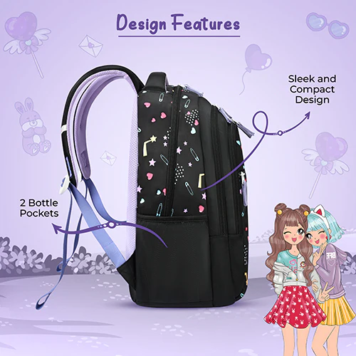 Gear BFF 17"/27L Large Water Resistant School Bag | Casual Backpack | Daypack | Travel Backpack | Kids Bag for Boys/Girls (Black - Pink) - Image 8