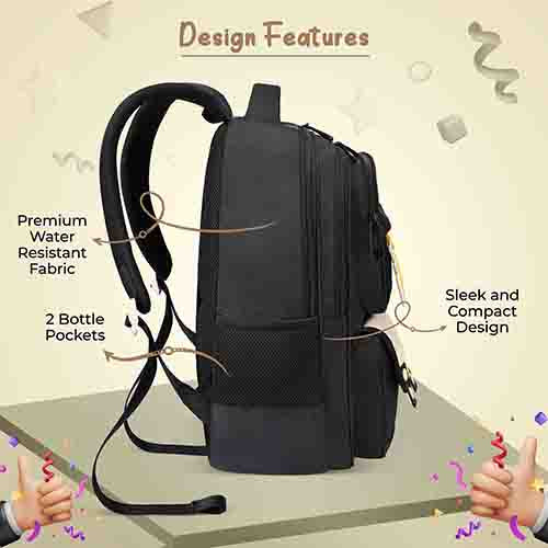 Gear Bravo 16"/25L Medium Water Resistant School Bag | Casual Backpack | Daypack | Travel Backpack | Kids Bag for Boys/Girls (Black - Cream) - Image 3