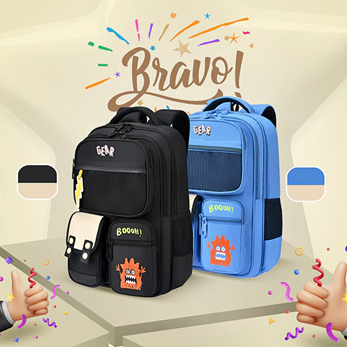 Gear Bravo 16"/25L Medium Water Resistant School Bag | Casual Backpack | Daypack | Travel Backpack | Kids Bag for Boys/Girls (Black - Cream) - Image 5