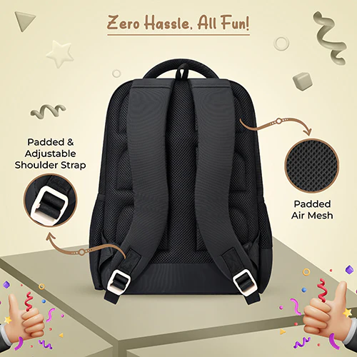 Gear Bravo 16"/25L Medium Water Resistant School Bag | Casual Backpack | Daypack | Travel Backpack | Kids Bag for Boys/Girls (Black - Cream) - Image 6