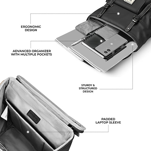 Gear Classic 16.5"/21L Medium Water Resistant Faux Leather Laptop Knapsack| Casual Backpack | Travel Bag for Men/Women (Black - Black) - Image 4