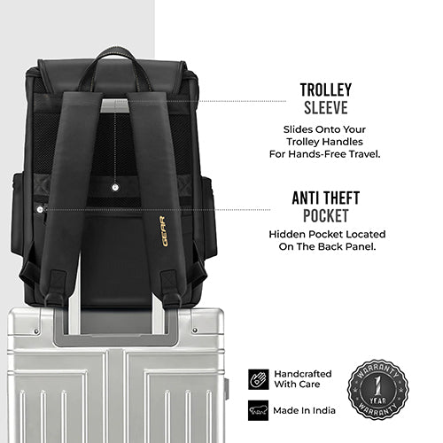 Gear Classic 16.5"/21L Medium Water Resistant Faux Leather Laptop Knapsack| Casual Backpack | Travel Bag for Men/Women (Black - Black) - Image 6