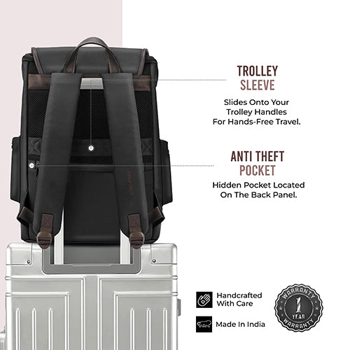 Gear Classic 16.5"/21L Medium Water Resistant Faux Leather Laptop Knapsack| Casual Backpack | Travel Bag for Men/Women (Black - Brown) - Image 6