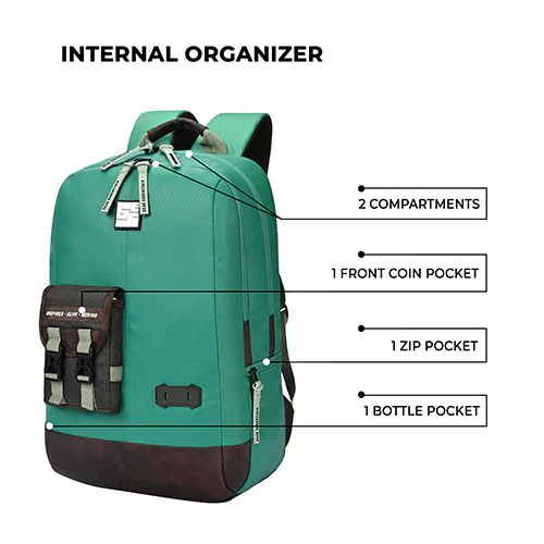 Hipster 31L anti theft water resistant backpack (Green-Brown) - Image 7