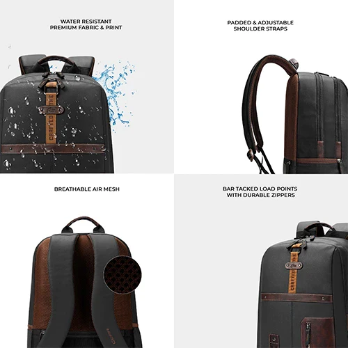 Gear Classic 6 18"/31L Antitheft Large Faux Leather Water Resistant Laptop backpack/Laptop backpack/Casual Backpack/Daypack/Travel Backpack/College Bag For Men/Women(Black-Brown) - Image 11