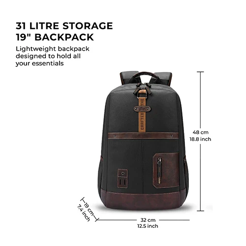 Gear Classic 6 18"/31L Antitheft Large Faux Leather Water Resistant Laptop backpack/Laptop backpack/Casual Backpack/Daypack/Travel Backpack/College Bag For Men/Women(Black-Brown) - Image 6