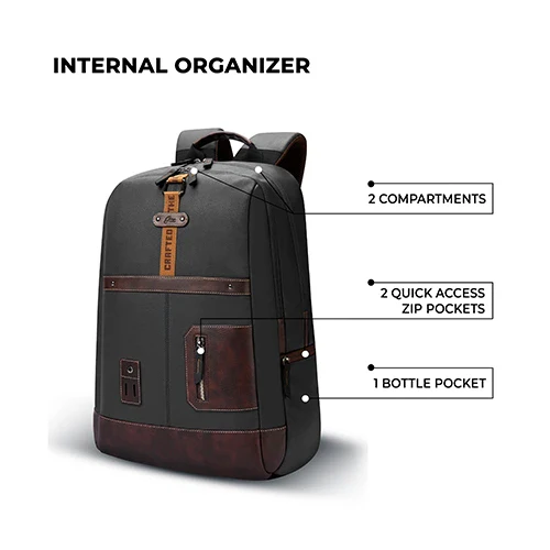Gear Classic 6 18"/31L Antitheft Large Faux Leather Water Resistant Laptop backpack/Laptop backpack/Casual Backpack/Daypack/Travel Backpack/College Bag For Men/Women(Black-Brown) - Image 7