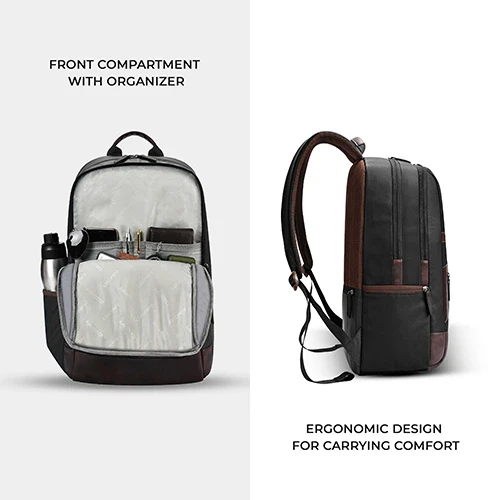 Gear Classic 6 18"/31L Antitheft Large Faux Leather Water Resistant Laptop backpack/Laptop backpack/Casual Backpack/Daypack/Travel Backpack/College Bag For Men/Women(Black-Brown) - Image 9