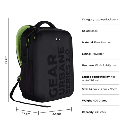 Gear Parker 17"/23L Medium Water Resistant Anti Theft Laptop Bag/Casual Bag/Office Bag/Travel Backpack for Men/Women (Black) - Image 3