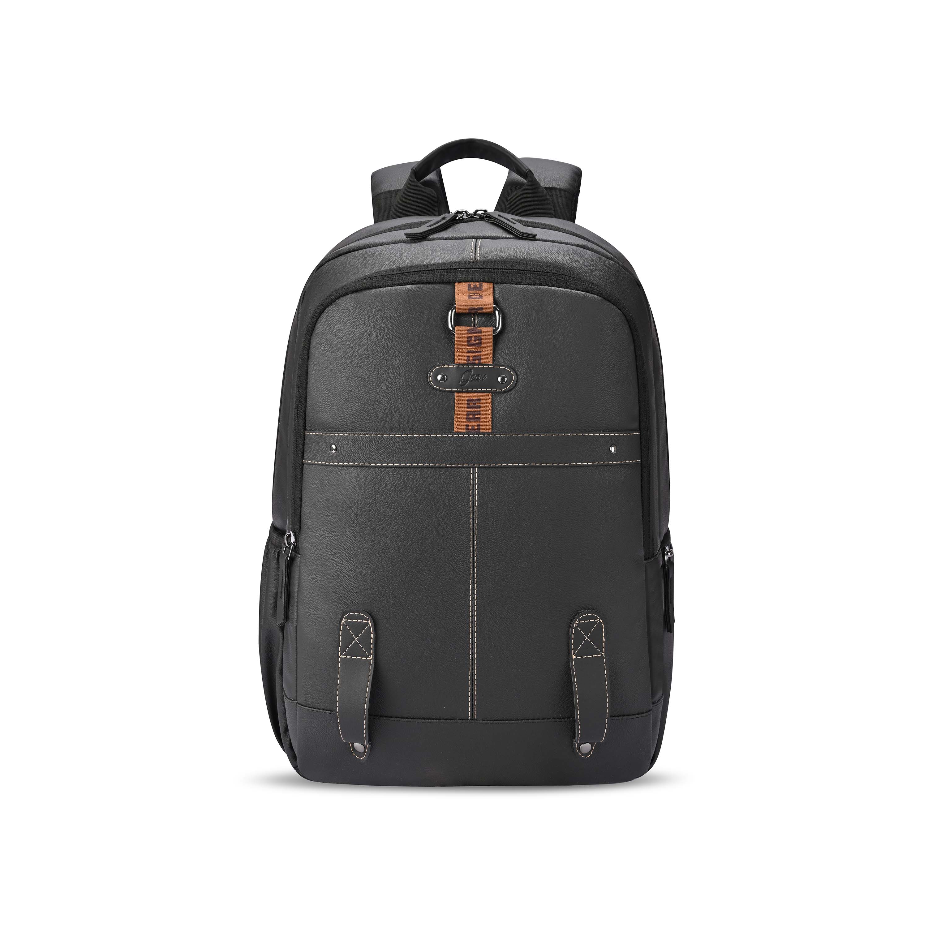 Gear Classic 4 Faux Leather (Without Anti Theft) 16"/20L Medium Water Resistant Laptop Backpack/Casual Backpack/Daypack/Travel Backpack/College Bag For Men/Women(Black - Black)
