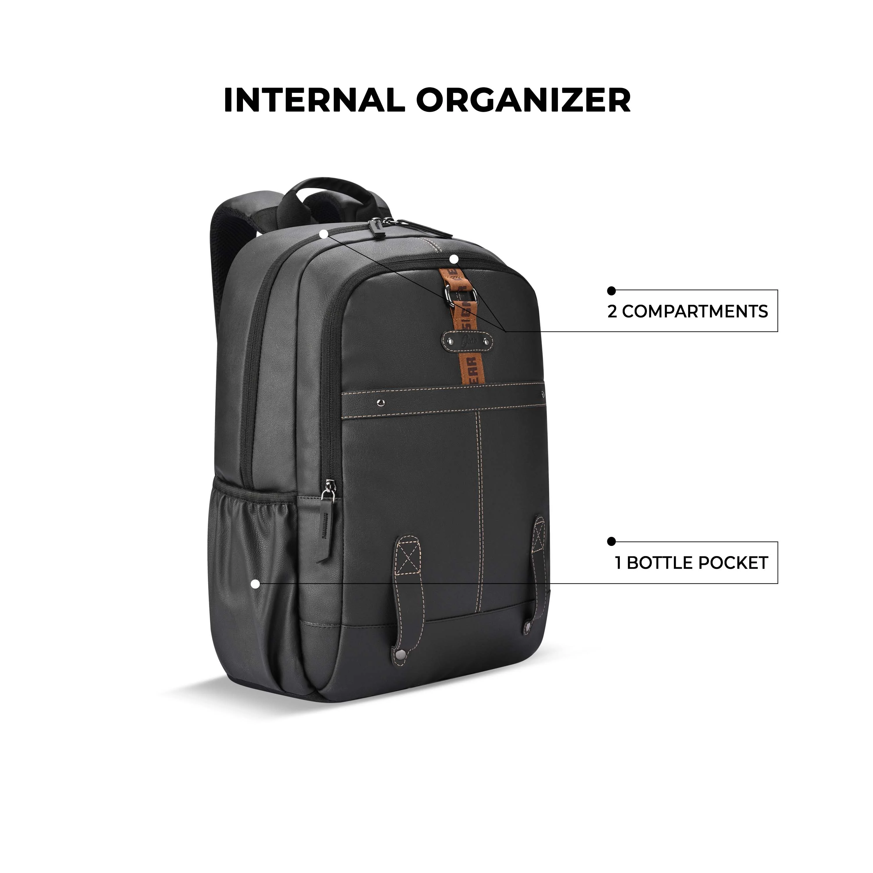 Gear Classic 4 Faux Leather (Without Anti Theft) 16"/20L Medium Water Resistant Laptop Backpack/Casual Backpack/Daypack/Travel Backpack/College Bag For Men/Women(Black - Black) - Image 4