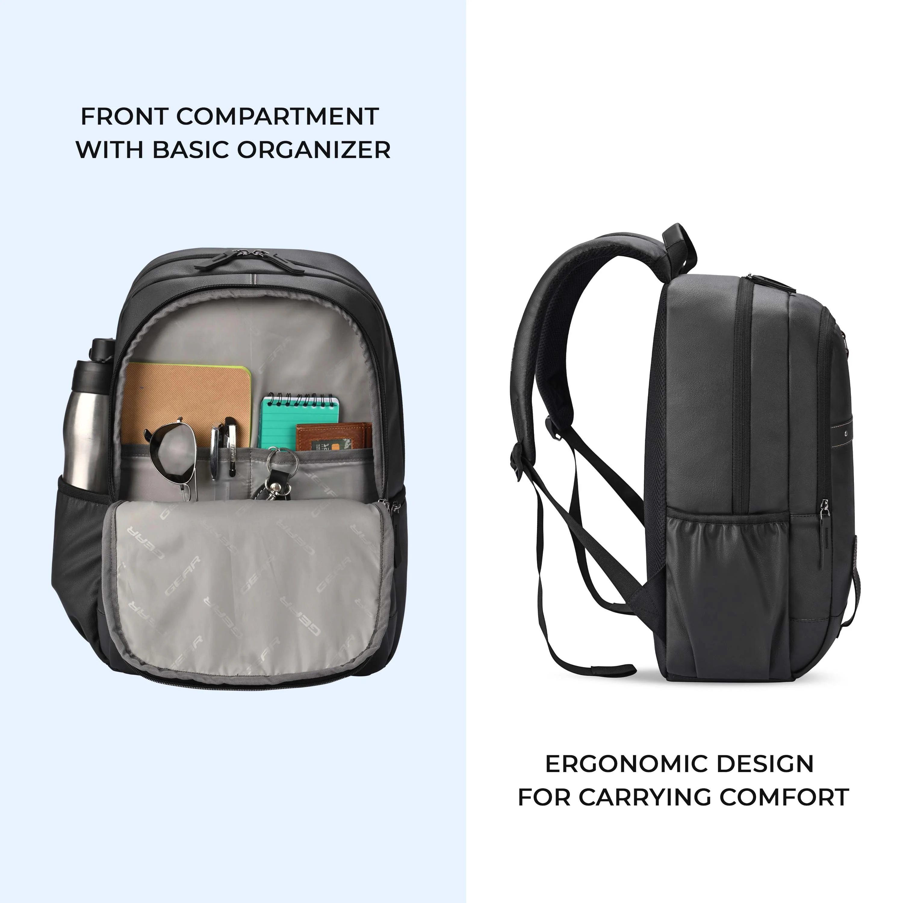Gear Classic 4 Faux Leather (Without Anti Theft) 16"/20L Medium Water Resistant Laptop Backpack/Casual Backpack/Daypack/Travel Backpack/College Bag For Men/Women(Black - Black) - Image 5