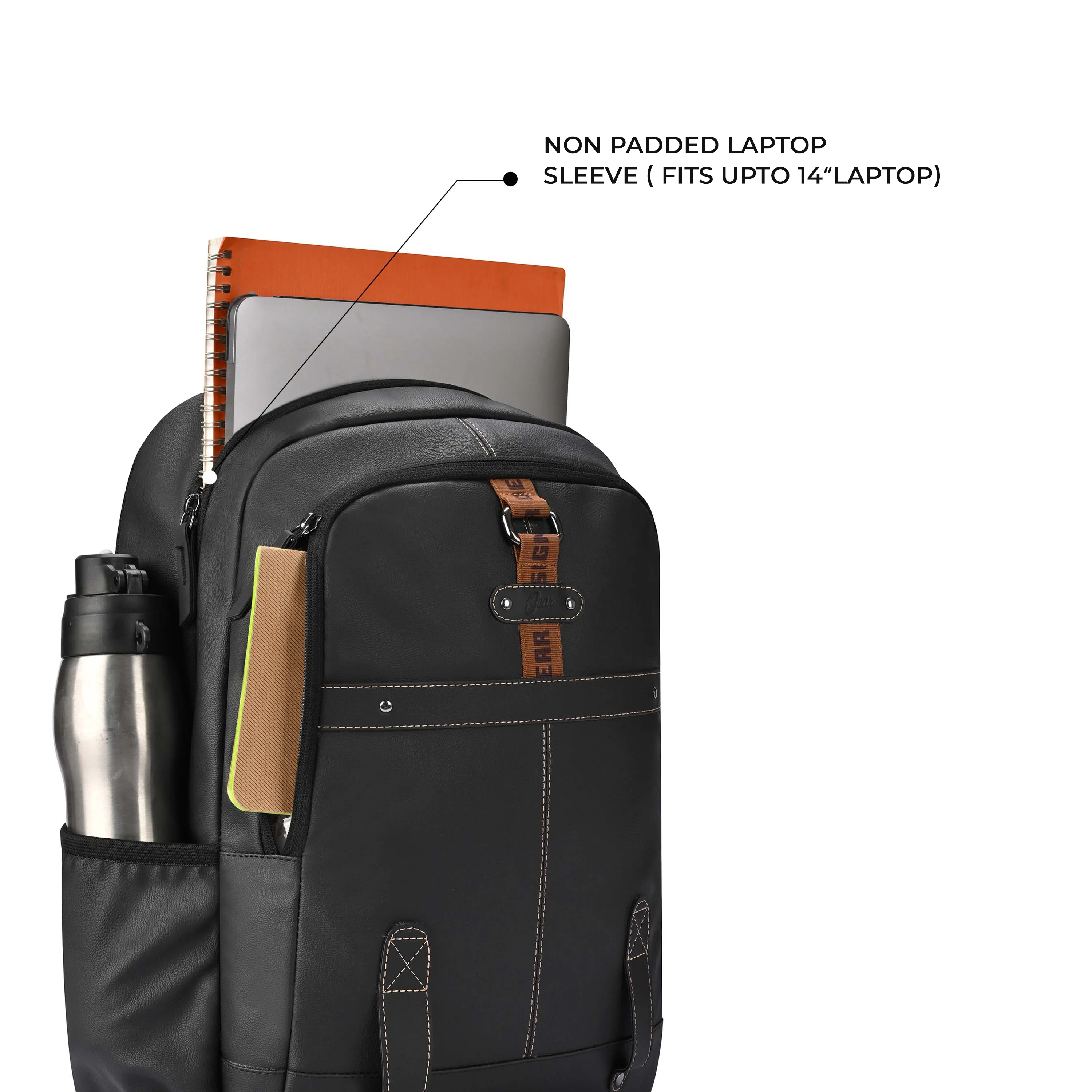 Gear Classic 4 Faux Leather (Without Anti Theft) 16"/20L Medium Water Resistant Laptop Backpack/Casual Backpack/Daypack/Travel Backpack/College Bag For Men/Women(Black - Black) - Image 7