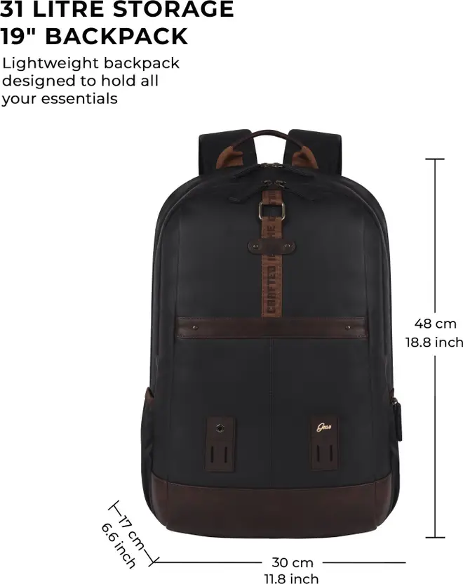 Gear Classic Anti Theft Faux Leather 31L (Black-Brown) - Image 3
