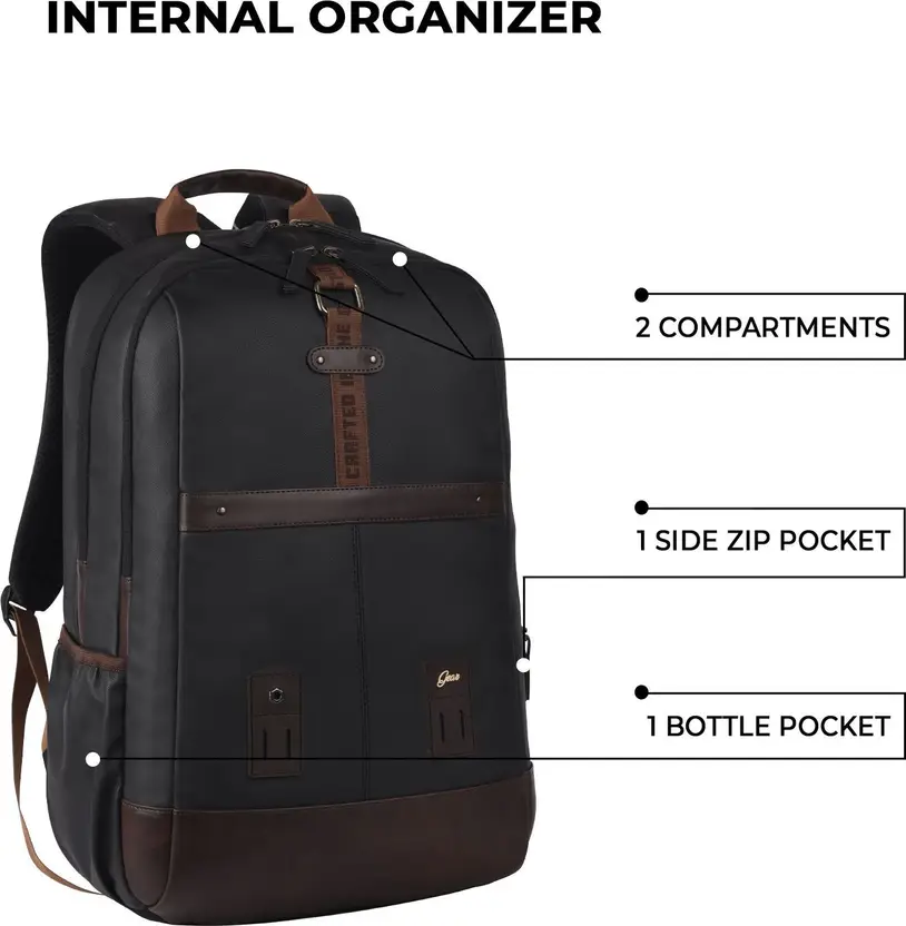 Gear Classic Anti Theft Faux Leather 31L (Black-Brown) - Image 4