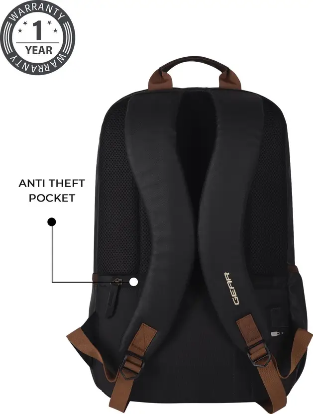 Gear Classic Anti Theft Faux Leather 31L (Black-Brown) - Image 6