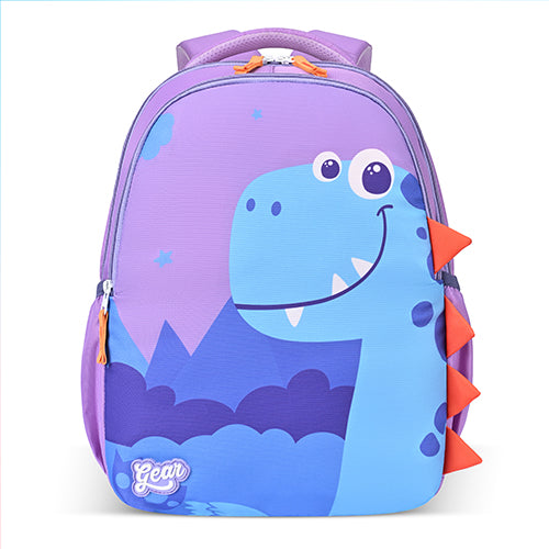 Gear Happy Dino 15"/20L Small Water Resistant School Bag | Casual Backpack | Daypack | Travel Backpack | Kids Bag for Boys/Girls (Purple - Blue)