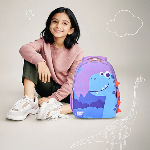 Gear Happy Dino 15"/20L Small Water Resistant School Bag | Casual Backpack | Daypack | Travel Backpack | Kids Bag for Boys/Girls (Purple - Blue) - Image 2