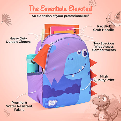 Gear Happy Dino 15"/20L Small Water Resistant School Bag | Casual Backpack | Daypack | Travel Backpack | Kids Bag for Boys/Girls (Purple - Blue) - Image 3