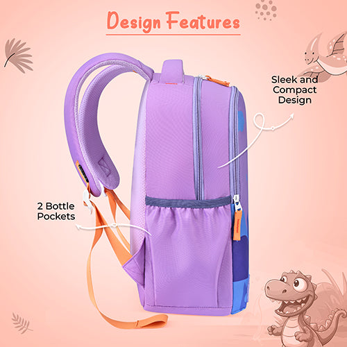 Gear Happy Dino 15"/20L Small Water Resistant School Bag | Casual Backpack | Daypack | Travel Backpack | Kids Bag for Boys/Girls (Purple - Blue) - Image 6