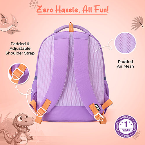 Gear Happy Dino 15"/20L Small Water Resistant School Bag | Casual Backpack | Daypack | Travel Backpack | Kids Bag for Boys/Girls (Purple - Blue) - Image 7