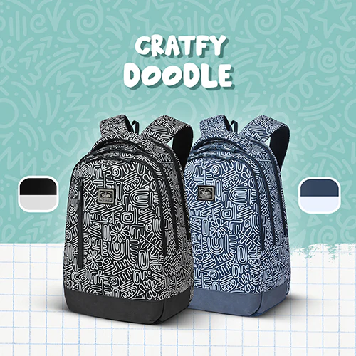 Gear Crafty Doodle 18"/32L Large Water Resistant School Bag | Casual Backpack | Daypack | Travel Backpack | Kids Bag for Boys/Girls (Black - Light Grey) - Image 5