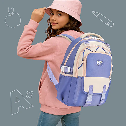 Gear Cupcake 16"/25L Medium Water Resistant School Bag | Casual Backpack | Daypack | Travel Backpack | Kids Bag for Boys/Girls ( Purple - Cream) - Image 2