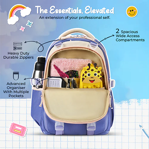 Gear Cupcake 16"/25L Medium Water Resistant School Bag | Casual Backpack | Daypack | Travel Backpack | Kids Bag for Boys/Girls ( Purple - Cream) - Image 5