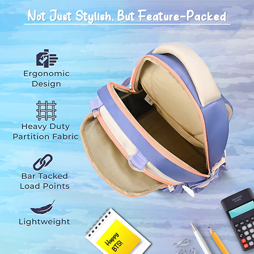 Gear Cupcake 16"/25L Medium Water Resistant School Bag | Casual Backpack | Daypack | Travel Backpack | Kids Bag for Boys/Girls ( Purple - Cream) - Image 6