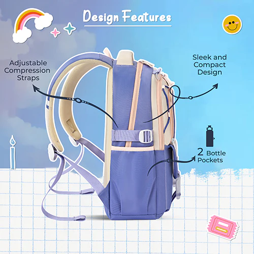 Gear Cupcake 16"/25L Medium Water Resistant School Bag | Casual Backpack | Daypack | Travel Backpack | Kids Bag for Boys/Girls ( Purple - Cream) - Image 8
