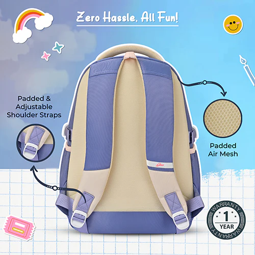 Gear Cupcake 16"/25L Medium Water Resistant School Bag | Casual Backpack | Daypack | Travel Backpack | Kids Bag for Boys/Girls ( Purple - Cream) - Image 9