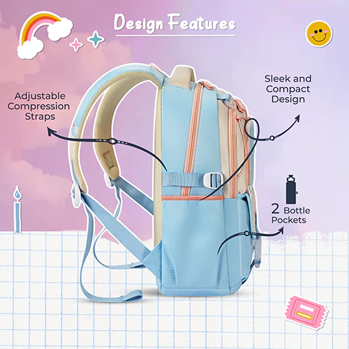 Gear Cupcake 18"/32L Large Water Resistant School Bag | Casual Backpack | Daypack | Travel Backpack | Kids Bag for Boys/Girls (Blue - Cream) - Image 3
