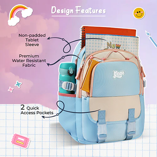 Gear Cupcake 18"/32L Large Water Resistant School Bag | Casual Backpack | Daypack | Travel Backpack | Kids Bag for Boys/Girls (Blue - Cream) - Image 6