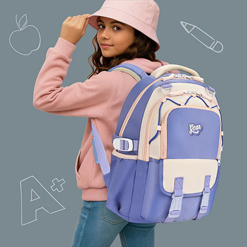 Gear Cupcake 18"/32L Large Water Resistant School Bag | Casual Backpack | Daypack | Travel Backpack | Kids Bag for Boys/Girls (Purple - Cream) - Image 2