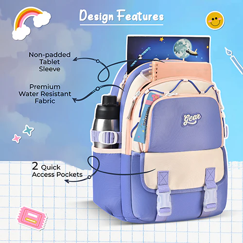 Gear Cupcake 18"/32L Large Water Resistant School Bag | Casual Backpack | Daypack | Travel Backpack | Kids Bag for Boys/Girls (Purple - Cream) - Image 5